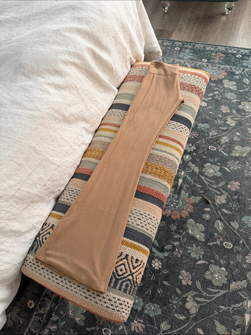 High-Rise Wide-Leg Knit Pants in Tan